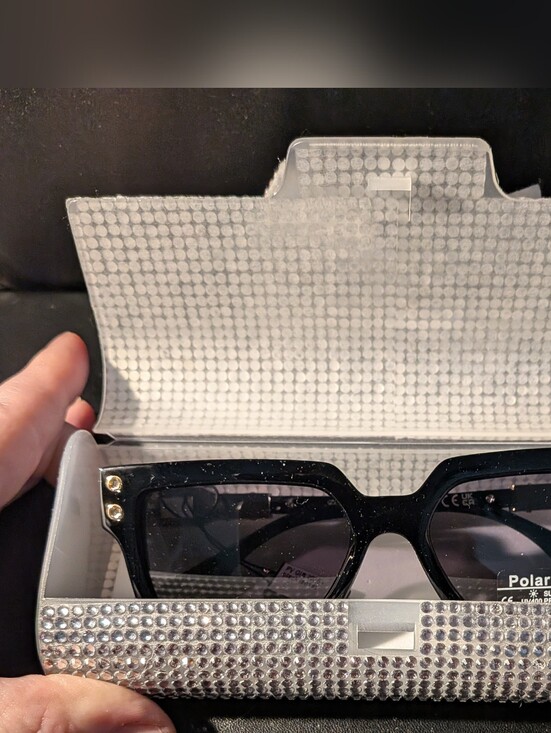 Fifth Avenue Accessories - Black Rhinestone-Accent Polarized Women's Sunglasses